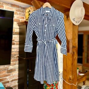 Vineyard Vines Gingham Navy & White Popover Dress - 100% Cotton Sz 10